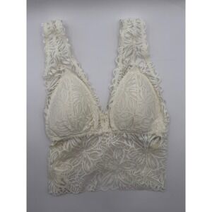 Aerie Lace Bralette Women Small Cream Floral Longline Padded V-Neck 1698-3232